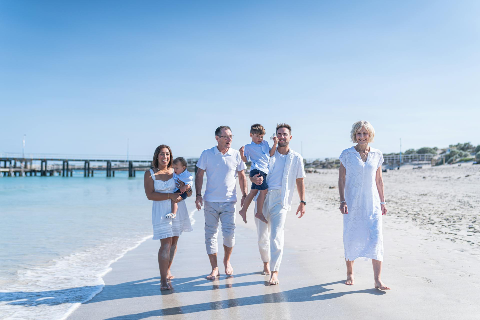 family walking on the beach